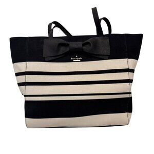 NWOT Kate Spade Black & White Striped Canvas Tote With Bow Accent new
